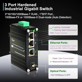 Zhpuostd 3 Ports Mini Industrial Gigabit Ethernet Switch 10/100/1000Mbps RJ45, 100/1000Base-X SFP Port Din Rail Network Switch Unmanaged Optic Fiber Switch 12-48V DC (No Power Supply or Cord)