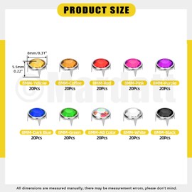 Mardatt 200Pcs 10 Colors 8mm Rhinestone Stud Refills, Bedazzler Refills Rhinestones Dazzling 4-Claw Beads Nailhead Studs Embellishments Decorative Rivets for DIY Crafts