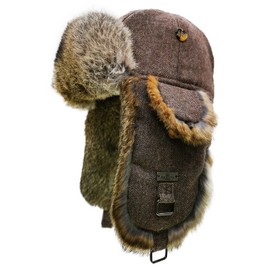 Fur Winter Trapper Hat,100% Rabbit Fur Aviator Ski Trapper Trooper Pilot Hat,Snow Eskimo Hat with Ear Flaps for Men & Women