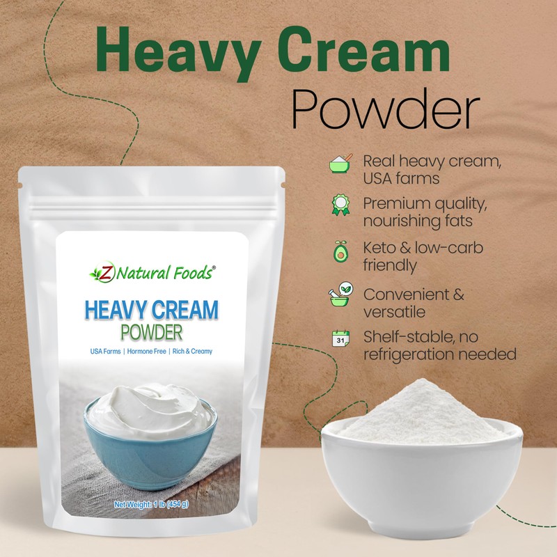 Z Natural Foods Heavy Cream Powder - Nutrient-Dense, Delicious Powdered