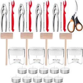 Artcome 31 Pcs Seafood Tools Set includes 4 Crab Forks, 4 Lobster Crab Crackers, 4 Lobster Shellers, 4 Butter Warmers, 4 Lobster Crab Mallets, 1 Seafood Scissor and 10 Tealight Candles