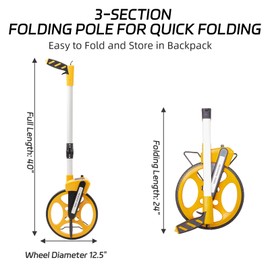 Measuring Wheel With Handle Reset & Brake, Rolling Measuring Wheel in Feet for Construction, Survey, Collapsible Measure Wheel with Tape Measure and Canvas Carrying Bag, 12 Inch, Up to 10,000Ft