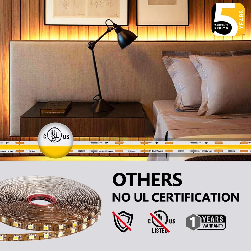 EMITEVER COB LED Strip Lights Warm White 32.8ft, 3000K 24V