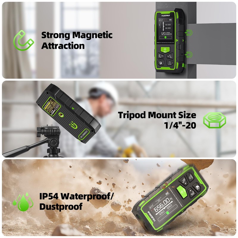 656ft/200M Dual Laser Distance Measuring Tool, Huepar Professional Rechargeable Digital
