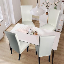 Soft Leather Chair Covers for Dining Chairs Set of 4, Stretch Waterproof Dining Chair Covers Protector Oilproof and Scratch-Proof Parson Chair Covers Modern Style for Kitchen Room(Cream, 4Pcs)