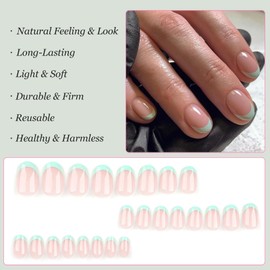 Boloshine Pack of 24 Press on Nails Short, Glossy Fake Nails, Full Cover Artificial Nails, French Nail Tips, Glue-On Fingernails for Women and Girls (Fingertip Tart Sprouts)