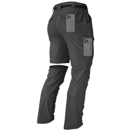 Men's Hiking Convertible Zip Off Pants Outdoor Waterproof Quick Dry Lightweight Fishing Safari Travel Cargo Work Pants Dark Grey 34