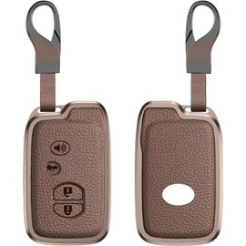 Durable Key Fob Cover with Keychain, Leather Sleeve and Metal Case Protector Compatible with Toyota 4Runner Camry Prius Venza Avalon Land Cruiser 1999-2019 4 Buttons Remote Key Holder Accessories