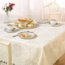 Emma Barclay Damast Rose Jacquard Tischdecke, 132 x 178 cm, cremefarben