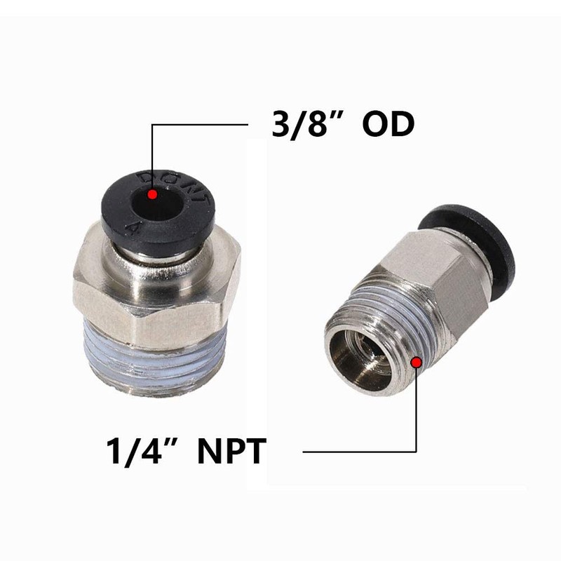 Beduan Push to Connect Fitting, 3/8" Tube OD x 1/4"