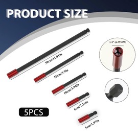 5pcs Magnetic Bit Holder -Magnetic Extension Drill Socket Chuck Adapter 1/4 inch Hex Quick Release Bar Screwdriver Bit Extender Holder for Impact Driver Screws Nuts Drill Tool (50,60,100,150,300mm)