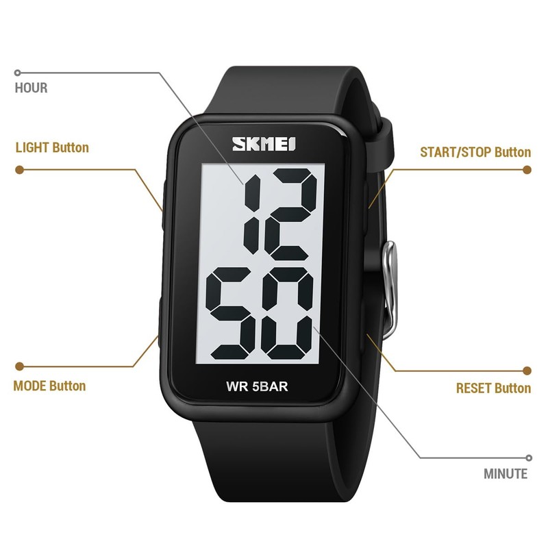 Extra Large Numbers Black Watch for Men, Waterproof Mens Digital