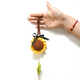 Crochet Hanging Sunflower for Car Janeunique Boho Handmade Rear View Mirror Hanging Accessories Decor Cute Knitted Plant Flower Ornament Charms Automotive Interior Decorations