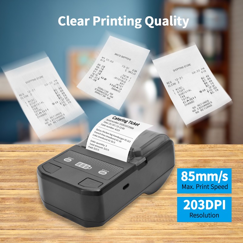 Portable 58mm Thermal Receipt Printer Wireless BT Mini Bill Ticket