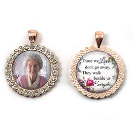 Little Gem Girl Double Sided Rhinestone Custom Photo Wedding Memorial Bouquet Charm Those We Love Don’t Go Away (Rose Gold Finish)