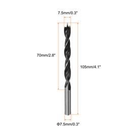 sourcing map 2pcs Brad Point Drill Bits 7.5mm(19/64") Dia Straight Steel Round Shank Drill Metric Brad Point 2.8" Drilling Depth Spiral Twist Drill Bits for Carpenter Woodworking Plastic Rubber