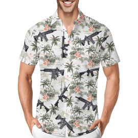 HIVICHI Funny Tactical Hawaiian Shirt for Men Novelty Crazy Gun Button Down Shirts, X-Large, Mhws-035427
