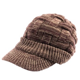 Lou and Sea Knit Hat with Brim Large Size Men's Cross-Knit Cap Loose Fit Watch Knit Cap Women's Cold Weather Earmuffs Unisex, heather brown