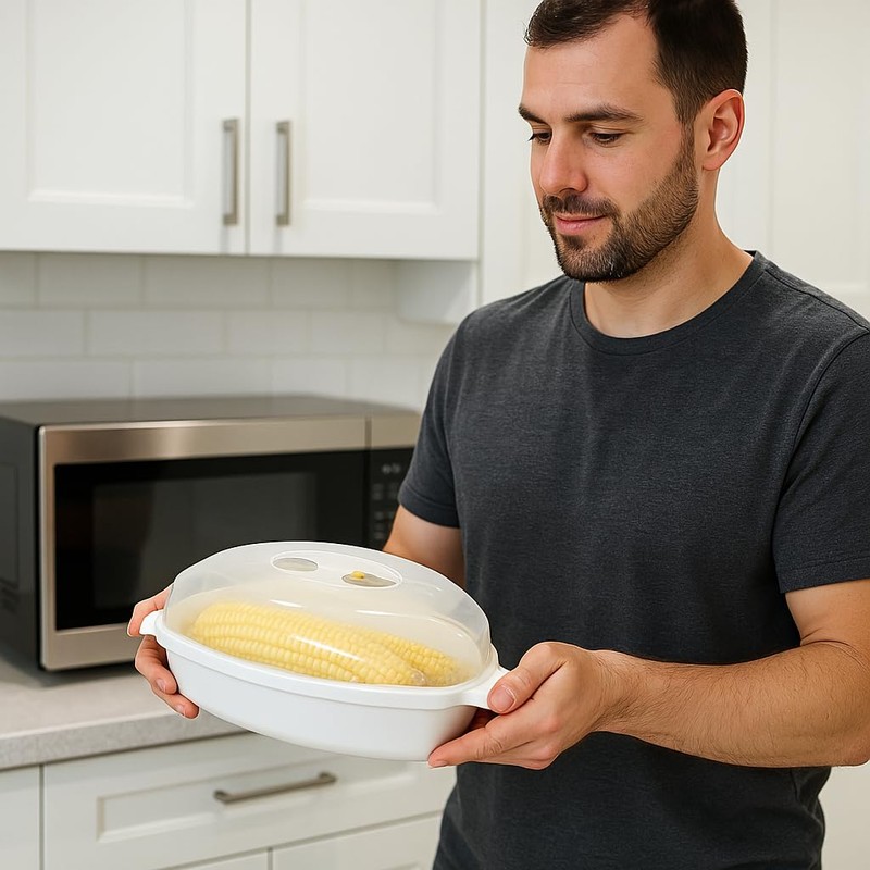 Dependable Industries Microwave Corn Steamer Vented Lid BPA Free Dishwasher