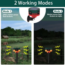 QXMH Solar Motion Sensor Alarm for Outdoor - Upgraded 360° Motion Sensor Alarm, 129dB Loud Siren, 13 Kinds of Sounds, Motion Sensor for Barking Dogs, Support Recording (1 Pack)