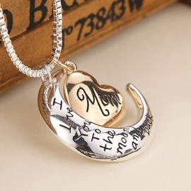 FLATAC MOM Crescent Heart Crystal Rhinestone Pendant Necklace