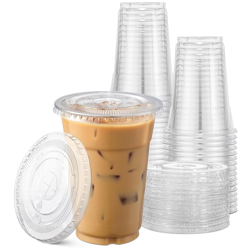 TashiBox TashiBox Plastic Cups with Flat Lids 100 Sets 16