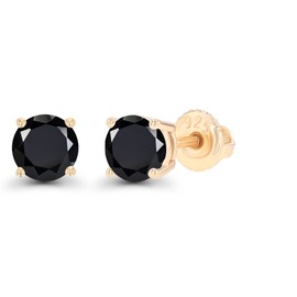 14K Yellow Gold Plated Sterling Silver 5mm Round Natural Black Onyx Birthstone Screwback Stud Earrings