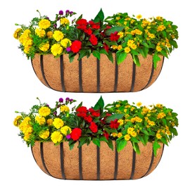 GYATSOCYG 24 Inch Window Baskets with Coconut Liner Outdoor Wall Planter for Plants Long Window Flower Box for Porch Fence Patio Outdoor（2 Pack）