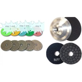 Roxx Tools 4" Dry POLISHING Pad 5 Step +Buffer stone marble granite floor countertop polish