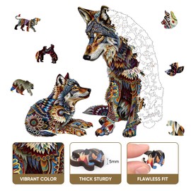 Ruikiyart Puzzles for Adults 500 Pieces, 5MM Wolf Cub Wood Jigsaw Puzzles, Animal Unique Shaped Puzzle Games Challenge Puzzles for Kids Home Decoration (17.5"x18")