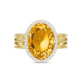 Linawe Chunky Gold Rings for Women, Birthstone Adjustable Rings, Imitation Diamond Citrine Yellow Crystal Oval Rings, Statement CZ Cubic Zirconia Cocktail Ring, Costume Rings
