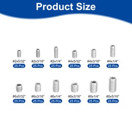 sourcing map Allen Head Socket Hex Grub Screw Assortment Kit,300PCS #2-56#4-40#6-32#8-32 304 Stainless Steel Internal Hex Drive Cup-Point Set Screws Assortment Kit for Door Handles, Faucet