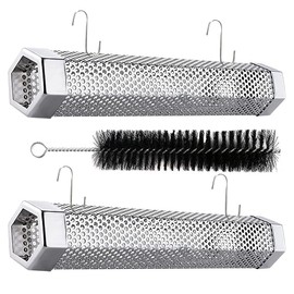 Smoker Tube - 2 Pack 12 inches Stainless Steel BBQ Wood Pellet Tube Smoker for Grills or Smokers, 2x Smoke Tubes with 4 S Shape Hooks and 1 Cleaning Brush