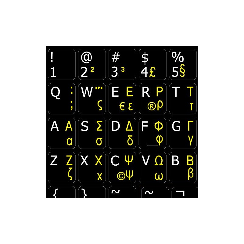 Greek-English Non-Transparent Keyboard Stickers Black Background