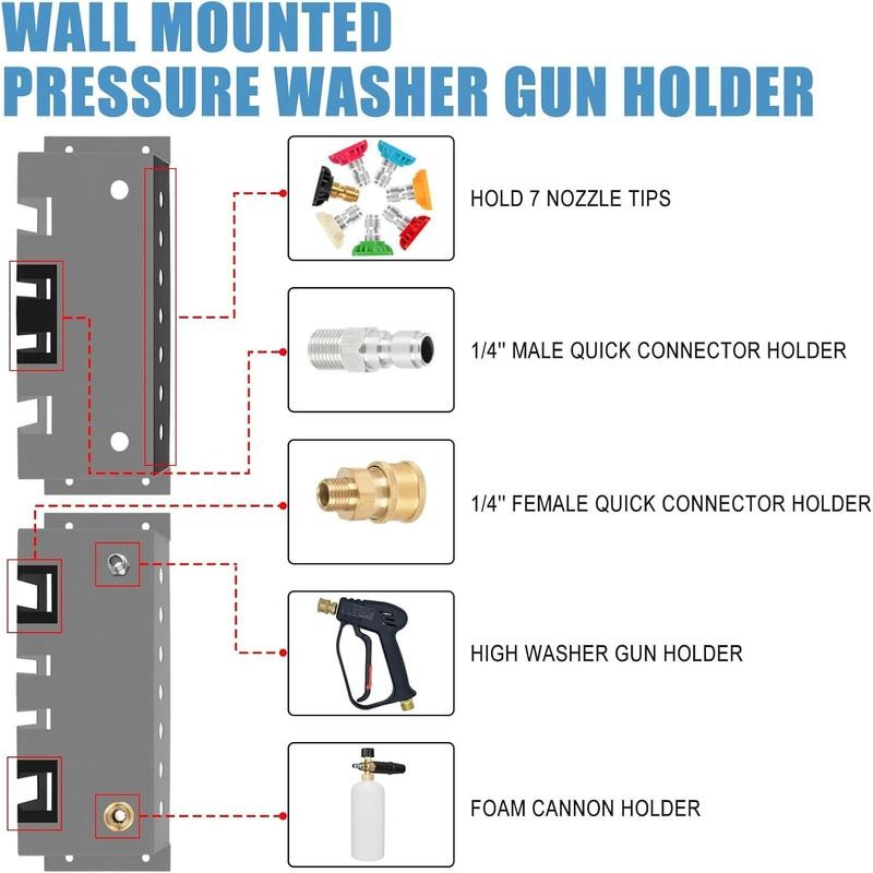 Pressure washer bracket, 7-hole wall mounted storage rack for foam
