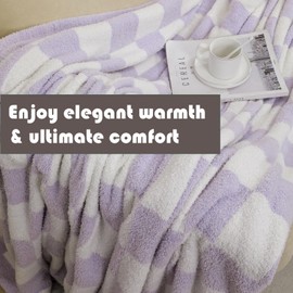 busy koala Soft Checkerboard Fuzzy Grid Throw Blanket, Microfiber Cozy Fluffy Blanket for Sofa Bed Home Decor Carry (Purple, 50"x60")