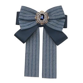 Elerevyo Bow Ties Striped Pre-Tied Long Tail Ribbon Brooch Pin for Women Fashion Navy Blue One Size