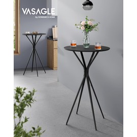 VASAGLE Set of 2 Bar Table, Round Cocktail Table, High Top Pub Bistro Table for Kitchen Dining, Home Bar, Living Room, 23.6 x 23.6 x 41.3 Inches, Metal Frame, Modern Style, Ink Black and Matte Black