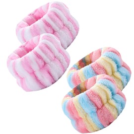 2 Pairs Wrist Washband for Women Washing Face, Wrist Spa Washband Absorbent Wristbands, Prevent Liquids from Spilling Down Your Arms (Multicolor Stripes 2, Fhree Elastic Bands)