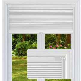 FabuBlinds Cordless Cellular Shades, No Drill No Tools Light Filtering Honeycomb Shades, Pleated Blinds for Windows, Easy to Install, White 35" W x 64" H