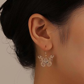 Aneneiceera Boho Crystal Butterfly Earrings Gold Cz Butterfly Dangle Earrings Rhinestone Butterfly Drop Earrings Filigree Butterfly Earrings Minimalist Earrings Jewelry for Women(Butterfly)