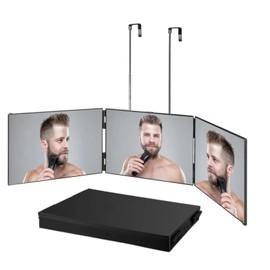 Vanexiss 3 Way Mirror for Hair Cutting, Adjustable & Foldable Portable 360 Mirror with Height Retractable Hook, for Braiding & Shaving, Hair Coloring