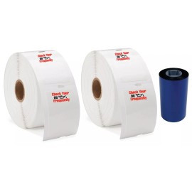CBS (1000) Light Adhesive Red Oil Change Printer Stickers + Ink Ribbon Roll