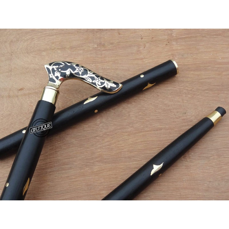 Brass Handle Victorian Telescope Foldable Wooden Walking Stick Cane Ideal