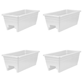 HC Companies 24 inches Deck Rail Box Planter with Easy Drainage Holes, Mounted Garden Flower Planter Boxes, White, Plastic, 4 Pack