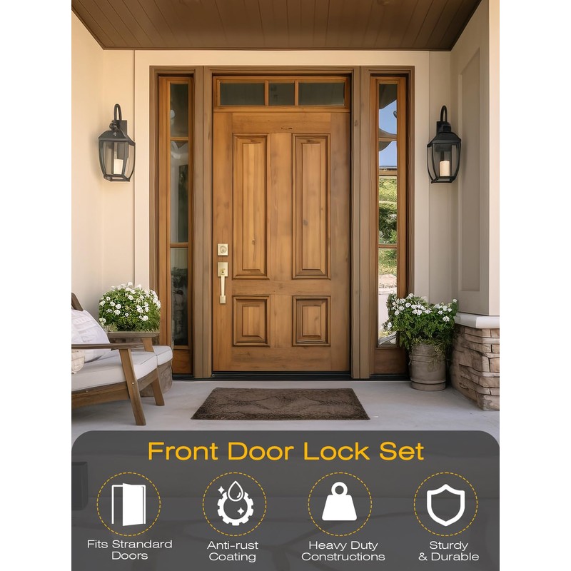 EHOMEWARE Front Door Handle with Deadbolt Set, 1 Pack Keyed