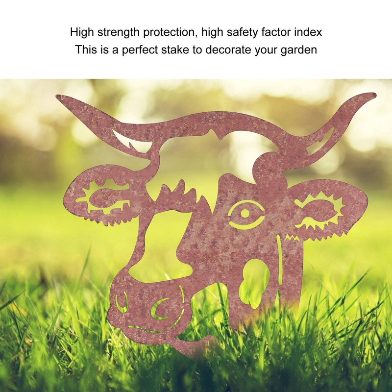 Peeping Cow Head Shape Animal Stake Decorative Metal Stake Garden