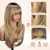 Sangtok Long Ombre Blonde Layered Wig with Bangs for Women,