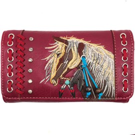 Justin West Dales Pony Horse Embroidery Mane Western Country Women's Crossbody Wallet (Red)