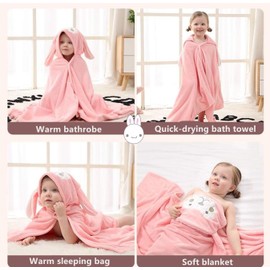 HUOCAI Premium Hooded Towels For Kids 33x59 inch | Beach Or Bath Towel | Rabbit design | Ultra Soft and Extra Large | 100% Cotton Childrens Swimming/Bath Towel with Hood for Girls （Pink）